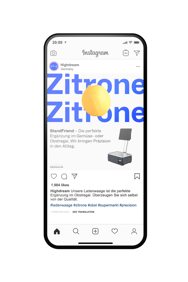 Wiedererkennbare Motive transportieren die Marke digital. Ein Instagram Post auf einem iPhone.