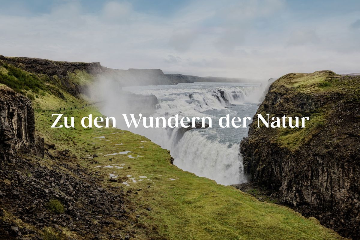 Der Claim steht über einem Bild eines Wasserfalls.