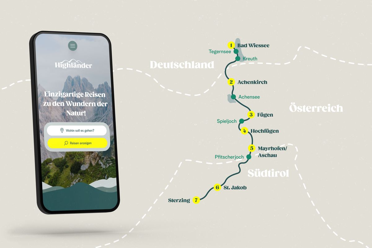 Startseite auf einem iPhone und die Visualisierung des Reiseverlaufs.