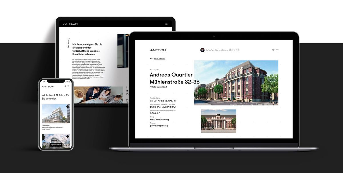 Ansicht der Website von Anteon auf dem Smartphone und Tablet