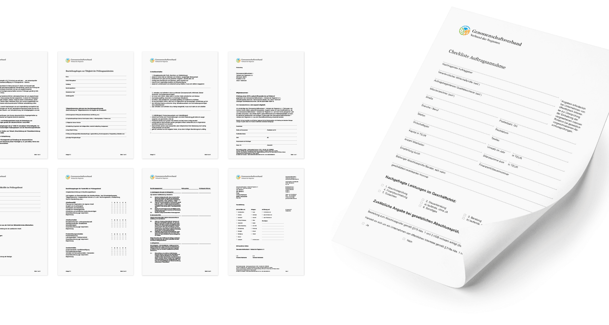 Unterschiedliche Formulare und Dokumente für den Genossenschaftsverband im hauseigenen Corporate Design