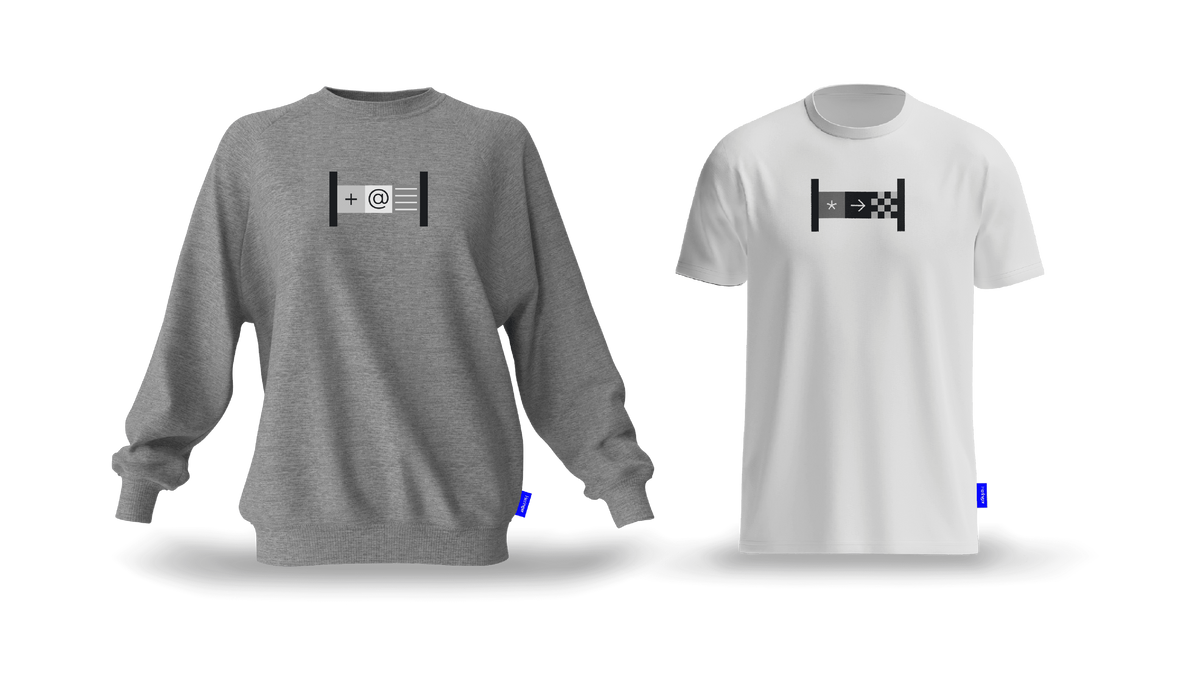 Gedrucktes Logo auf der Brust eines Tshirts und eines Sweaters.