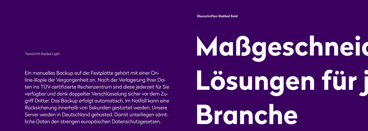 Neue Typografie Implecs auf lilanem Hintergrund