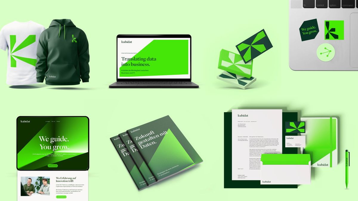 Kubidat – Markenauftritt und Website für datengetriebene IT-Beratung Neuer Markenauftritt von Kubidat mit Website-Design, Keyvisual, Icons, Printmedien und Merchandising für moderne IT-Beratung.