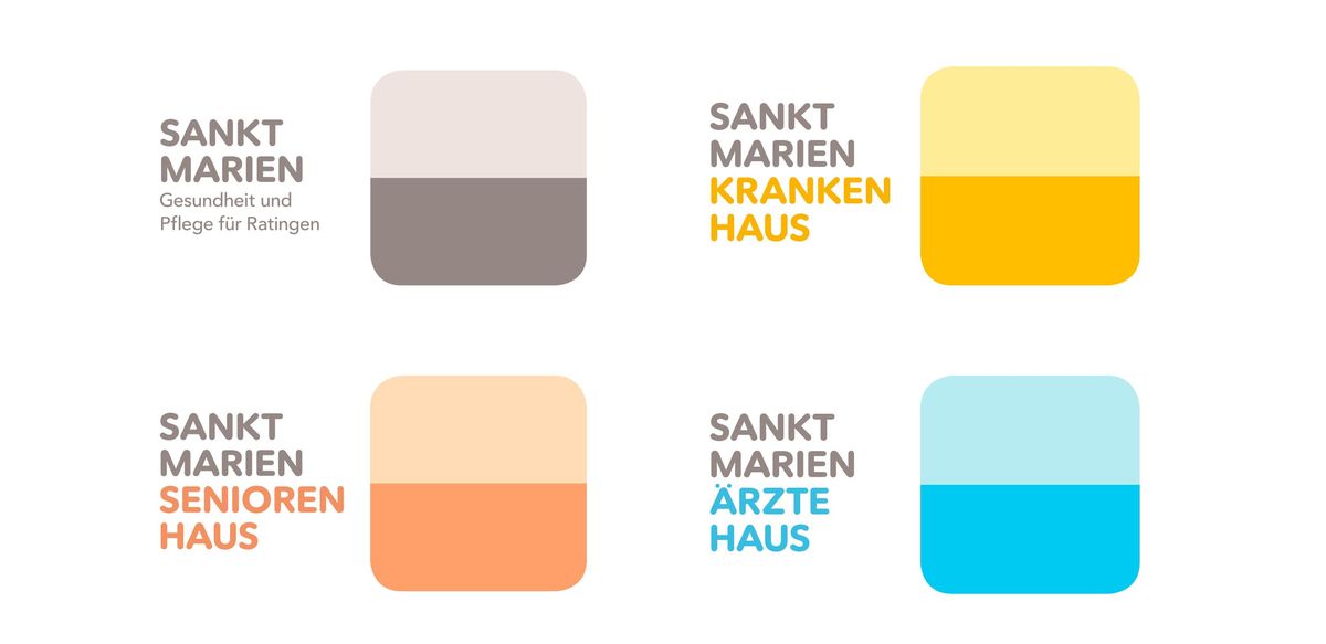 Übersicht der Farbwelt der einzelnen Submarken des Sankt Marien Krankenhauses