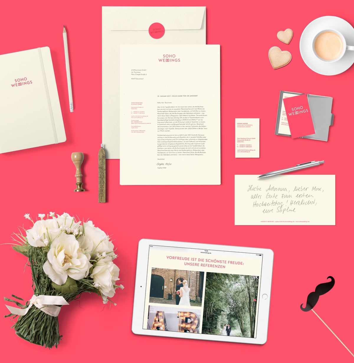 Übersicht über die Geschäftsmedien des neuen visuellen Erscheinungsbildes der Weddingplanerin