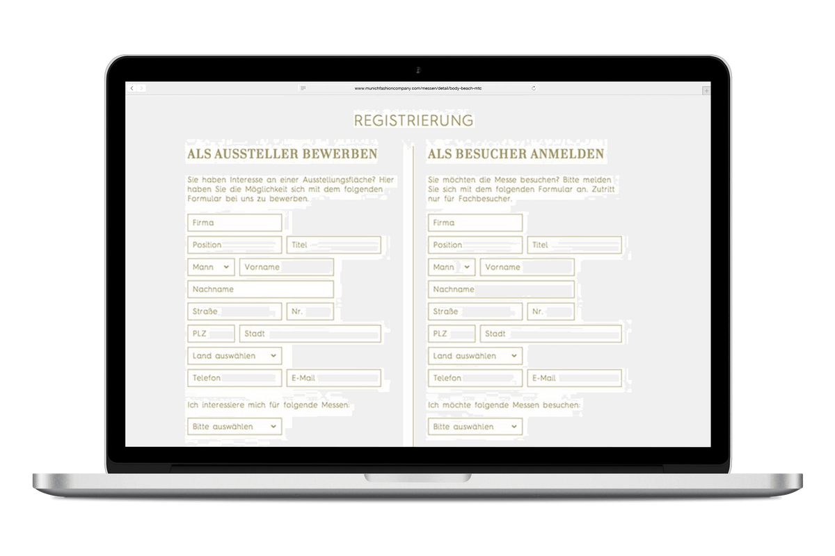 Registrierungsformular mit verschiedenen Feldern