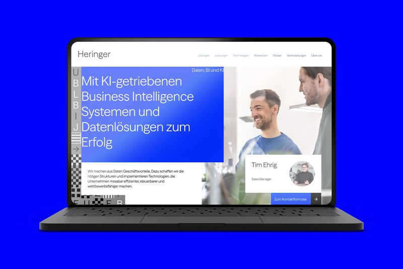 Digitaler Markenauftritt für Daten- und BI-Lösungen von Heringer Website von Heringer mit Fokus auf KI-gestützte Business-Intelligence-Systeme und Datenlösungen für Unternehmen.