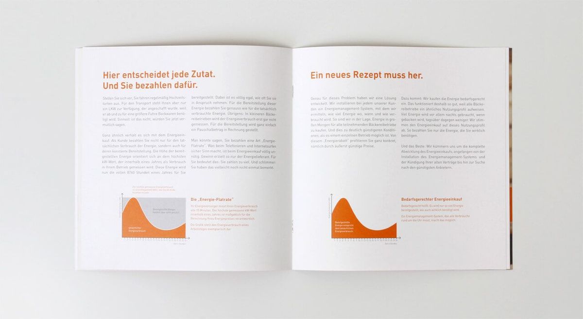 Aufgeschlagene Doppelseite aus der Imagebroschüre Clever Energie