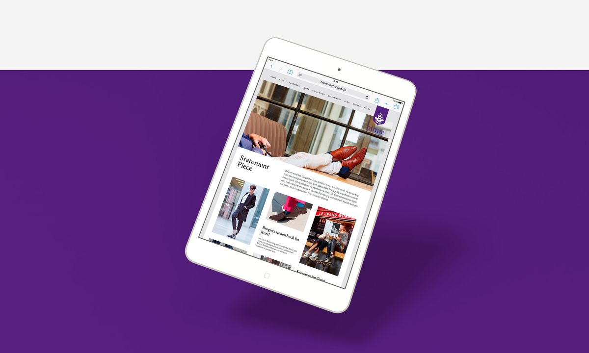 Darstellung der Binné Internetseite auf einem Tablet