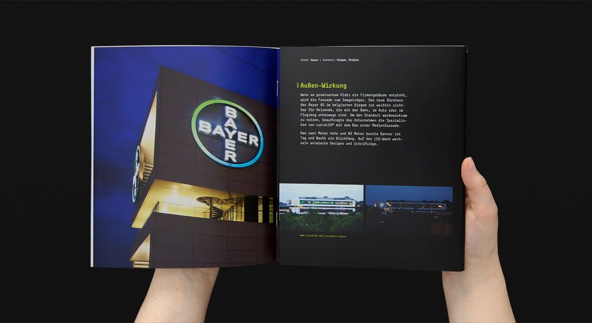 Faltseite der Broschüre zum Projekt für Bayer