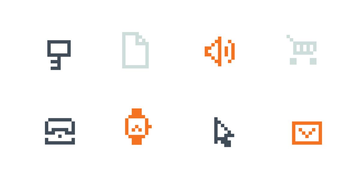 Diverse Piktogramme im Pixelstil und Farbgebung im Sinne des Corporate Design