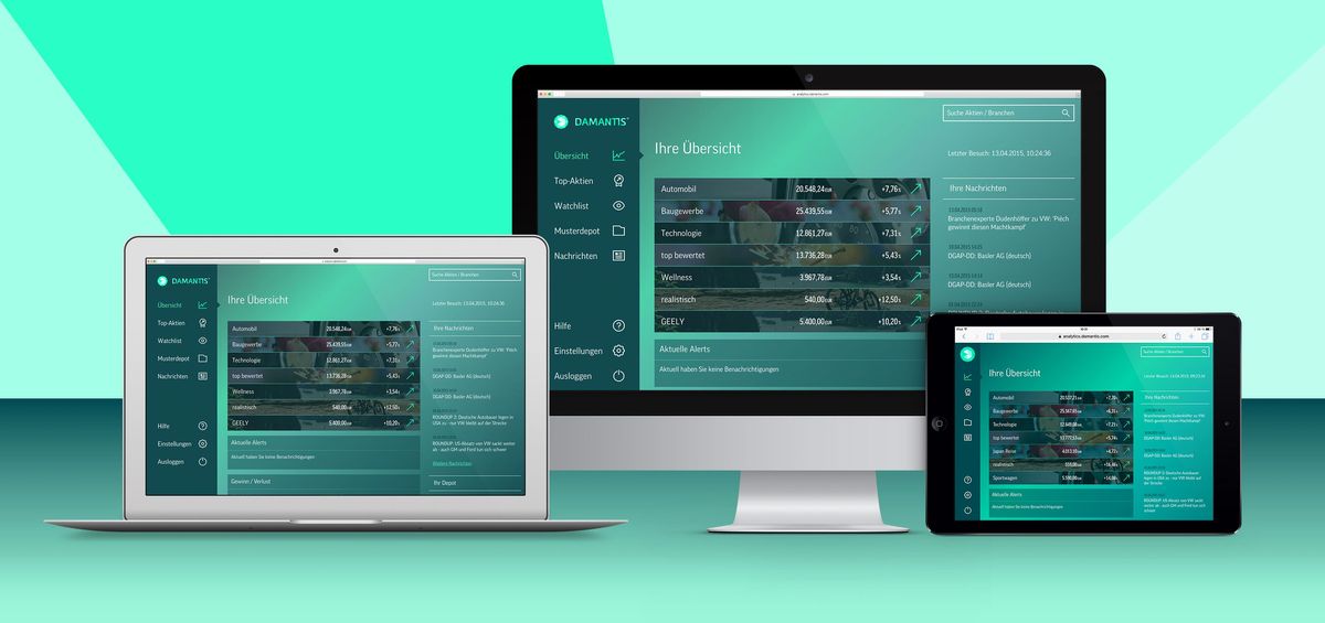 Ansicht der Webapp für Damantis auf unterschiedlichen Devices