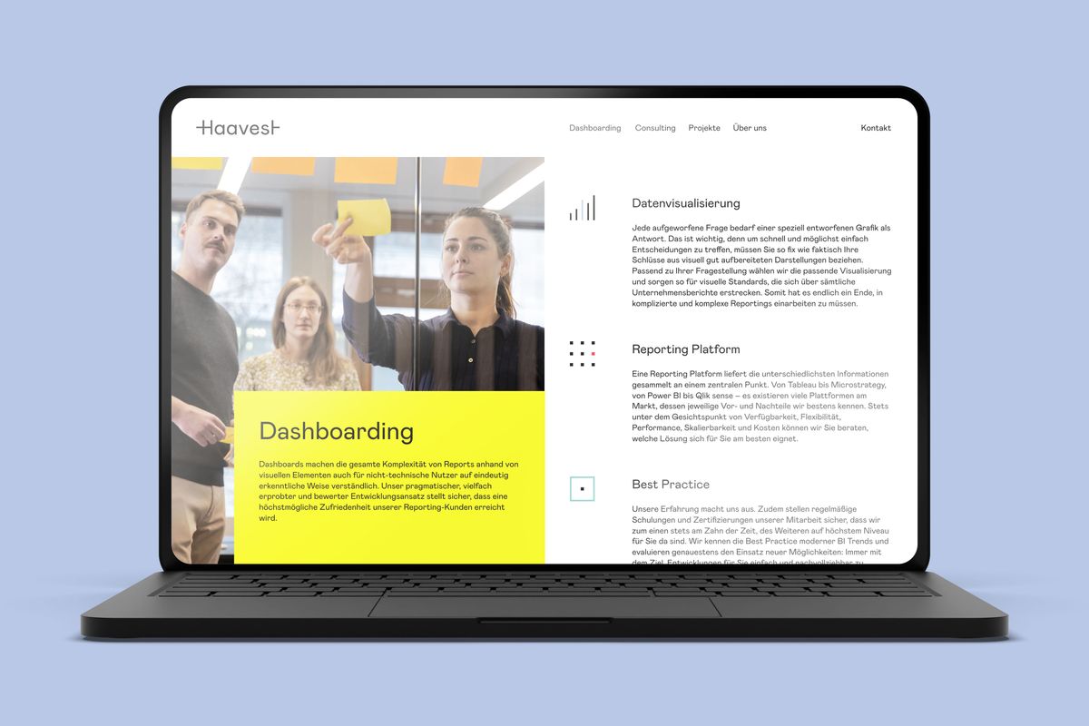 Darstellung eines Laptops, auf dem das neue Design der Haavest Website zu sehen ist