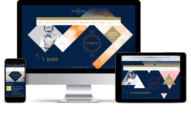 Smartphone, Computer und Tablet mit der Supreme Website