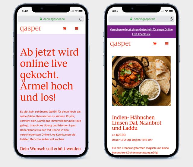 Mobile Ansicht der Dennis Gasper Website auf einem iPhone.