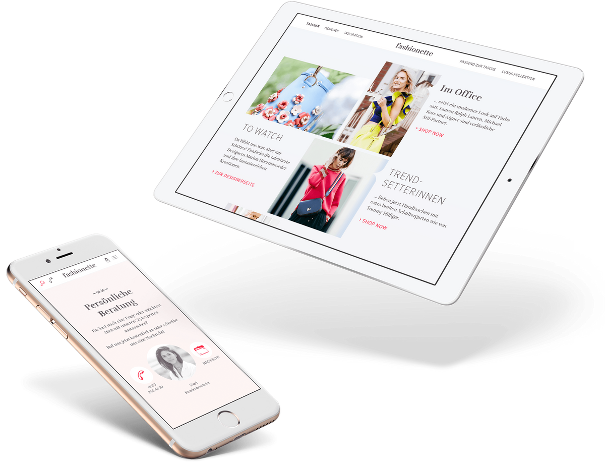 Mock-Ups des neuen Online-Shops auf Mobilen Endgeräten