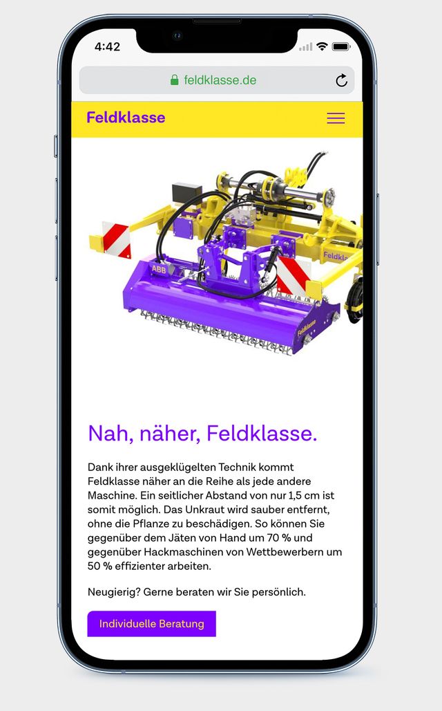 Darstellung der Website auf einem iPhone.