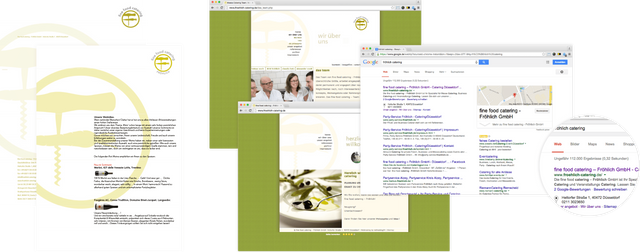 Übersicht der alten Geschäftsausstattung und Website