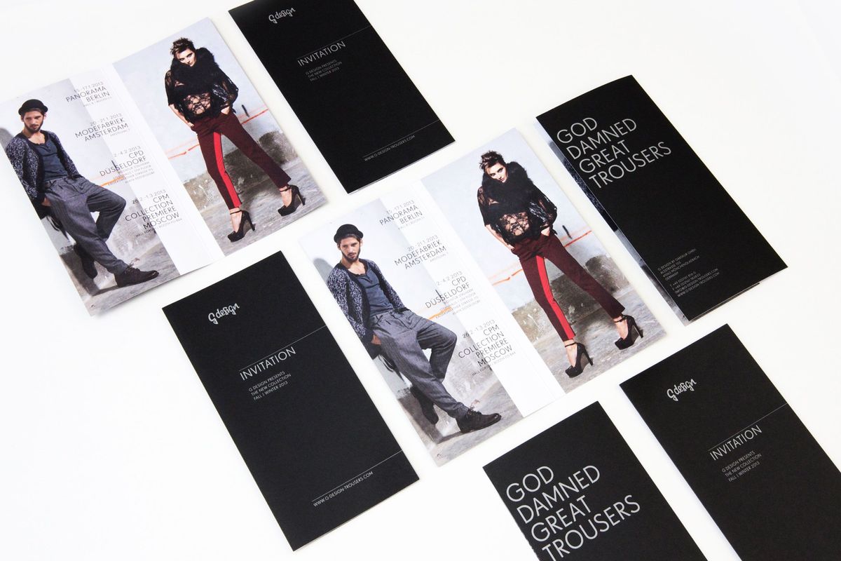 Fotografierte Einladungskarten des Modelabels G Design