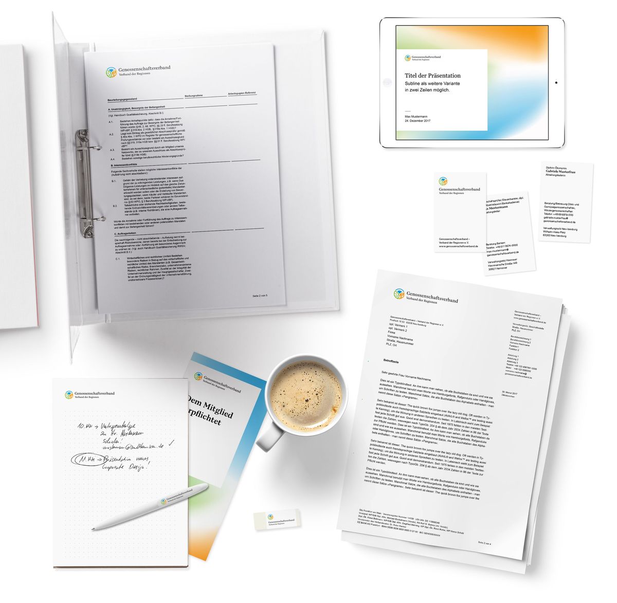 Die Geschäftsausstattung im neuen Corporate Design des Genossenschaftsverbandes 