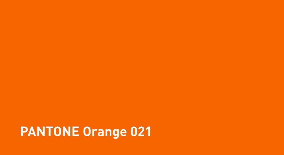 Eine orange Fläche mit der Beschreibung des Pantone Werts