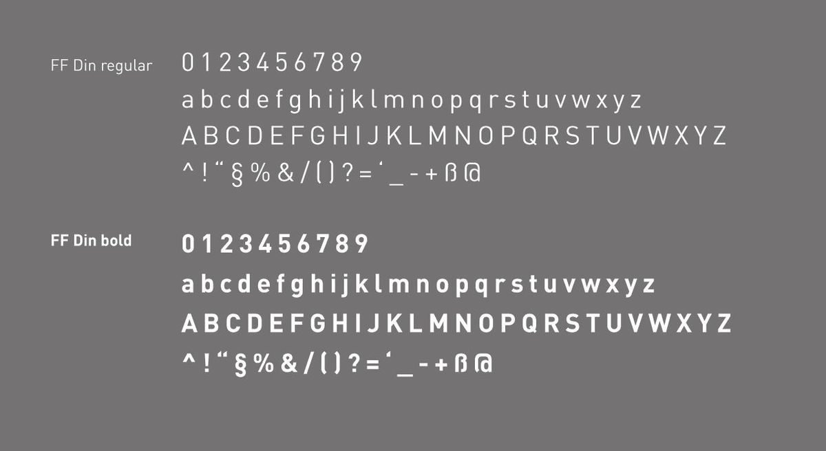 Eine Grafik zeigt das Alphabet in der Hausschrift DIN in zwei Schriftschnitten
