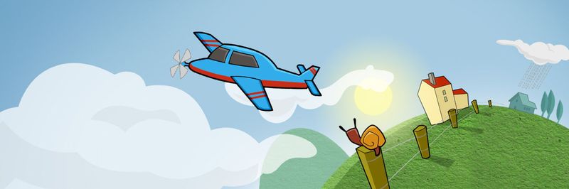Illustration einer Landschaft mit Flugzeug 