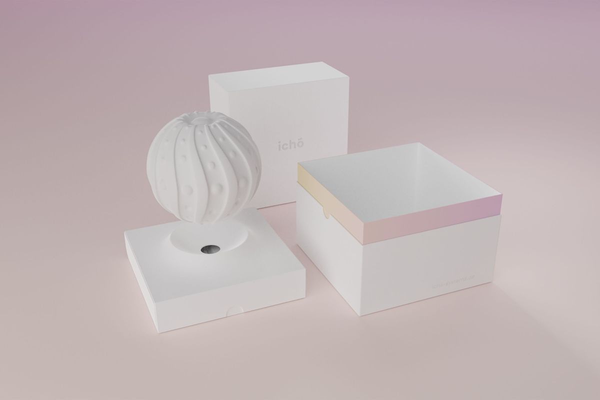 Übersicht der Verpackungsbox, des Inlays und des ichó Balls