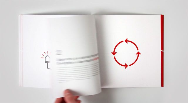 Zwei Grafiken auf unterschiedlichen Seiten der Imagebroschüre und eine Hand die schnell in der Broschüre umblättert