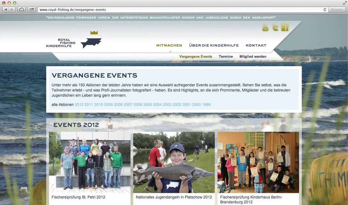 Darstellung des Webauftritts der Royal Fishing Kinderhilfe in einem Browser-Fenster