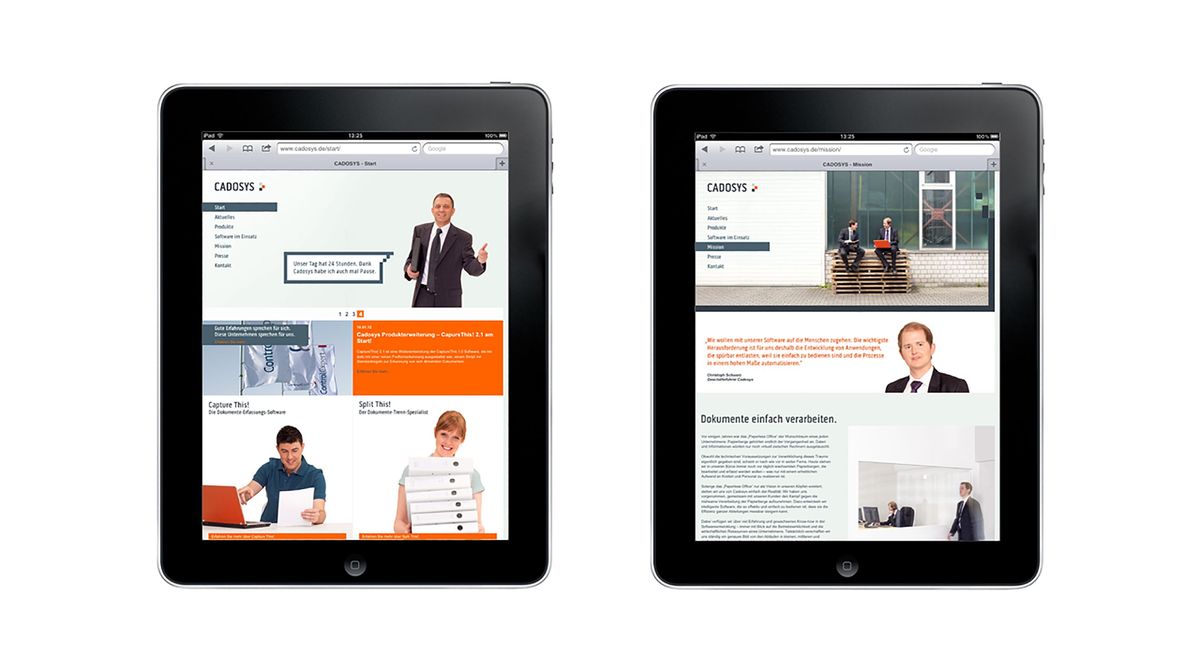 Die neue Website von Cadosys funktioniert auch auf dem Tablet