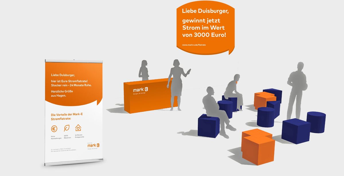 Informationsstand von Mark-E, an dem Promotion für die neue Stromflatrate gemacht werden soll
