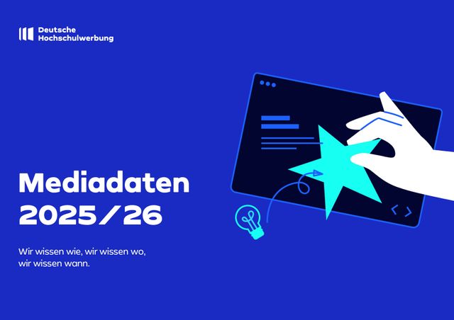 Titelbild einer Präsentation der Deutschen Hochschulwerbung mit Illustration im Corporate Design.