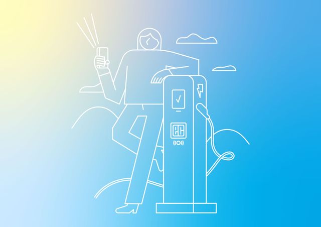 Illustration einer Person neben einer Ladesäule