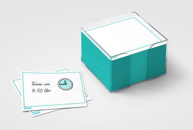 Notizblock im urban Design mit flexibler Bildmarke, die an das Format angepasst ist