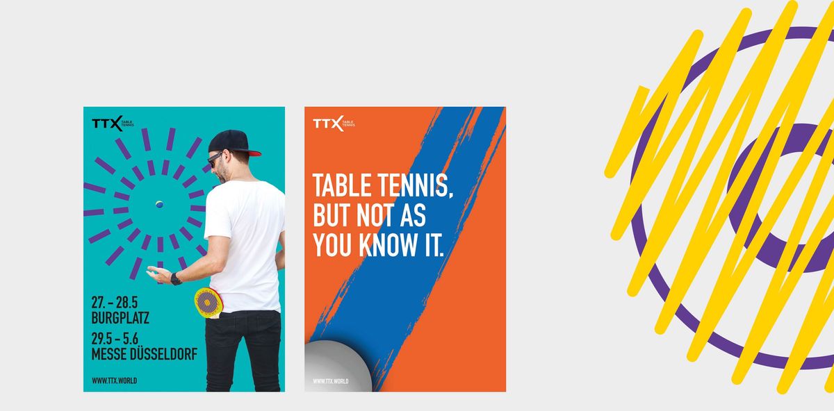 Ansicht der TTX-Poster neben einem Gestaltungselement des Events