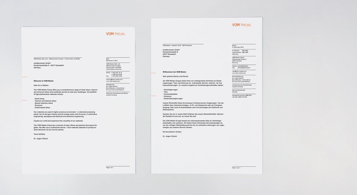 Zwei Blätter des VDM-Briefbogens liegen nebeneinander