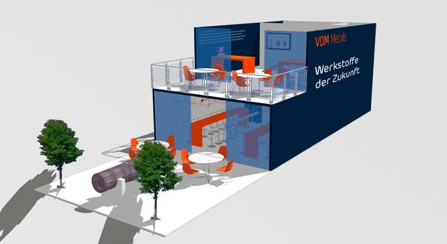 Die Außenansicht des Messestands von VDM Metals