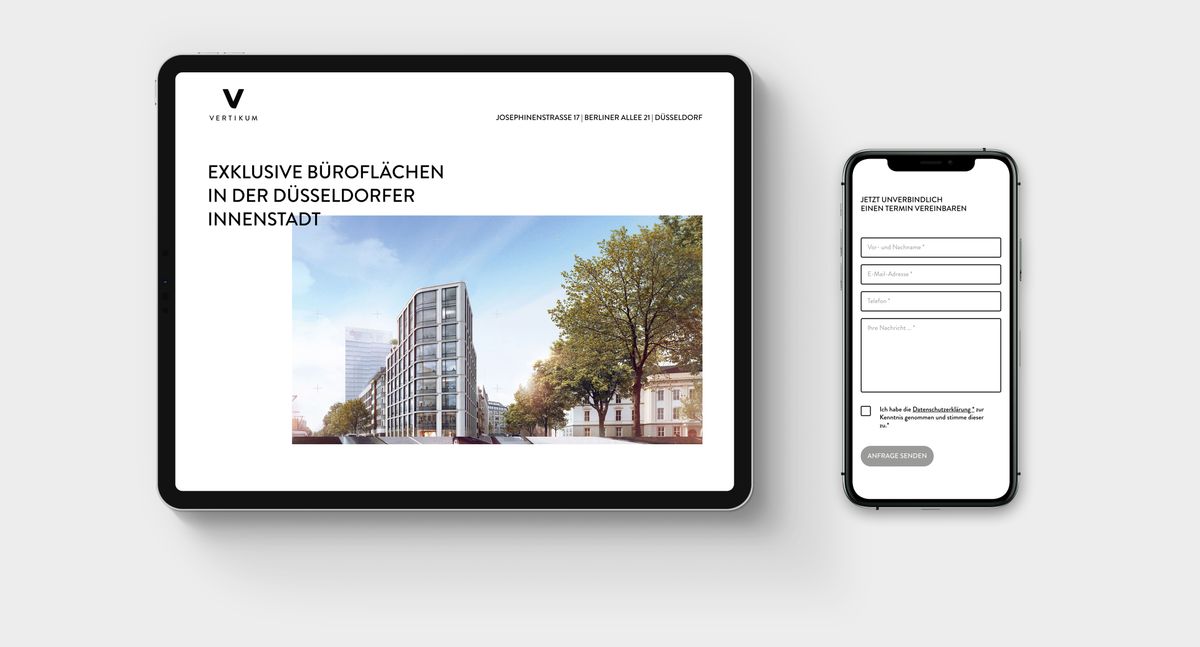 Tablet und Smartphone mit Ansicht der responsiven Landingpage der Immobilie